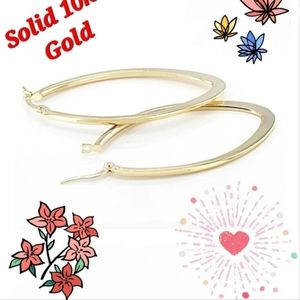 Solid 10kt Gold 2" Oval Hoop Earrings